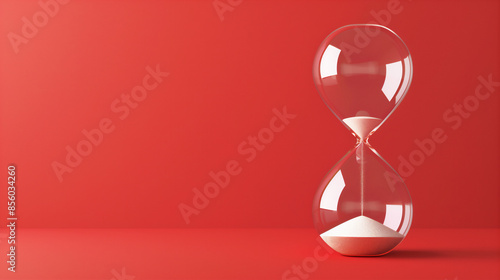 砂時計。赤い背景。時は金なり、コピースペース photo
