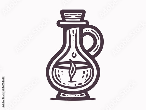 Olive oil bottle icon in doodle style. Vector illustration.