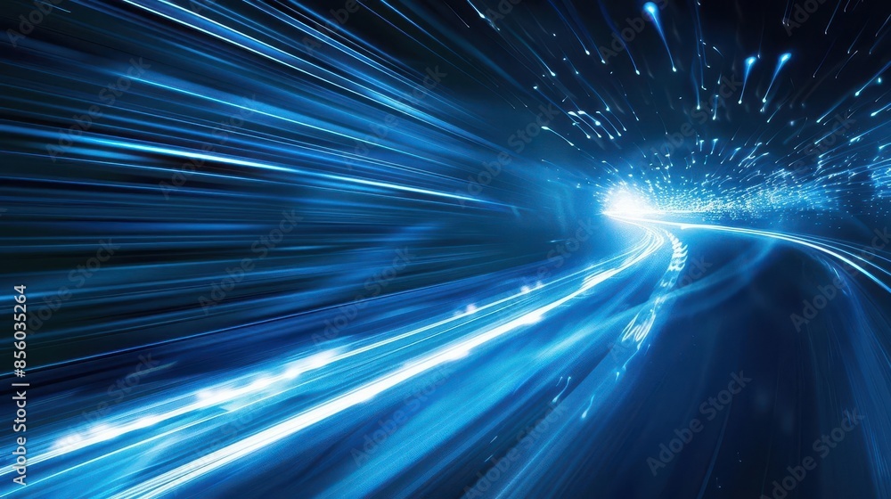 Obraz premium electric motion dynamic light streaks in cool blue tones symbolizing speed and energy abstract background