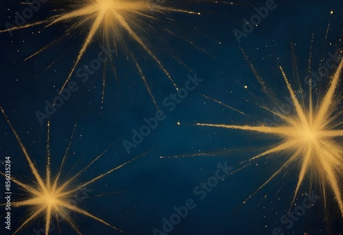 Abstract Golden Firework Burst Against a Starry Night Sky Background. Dark gold particle and golden shiny star dust, Christmas feeling, Gold foil texture. Holiday concept