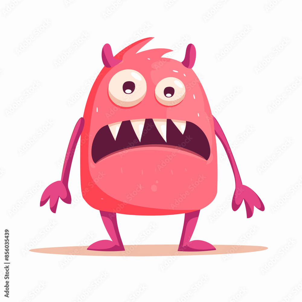 A cartoon monster with big eyes and a big mouth. It looks like it's scared. The monster is pink and has a lot of teeth A cartoon monster with big eyes and a big mouth. It looks like it's scared. The monster is pink and has a lot of teeth