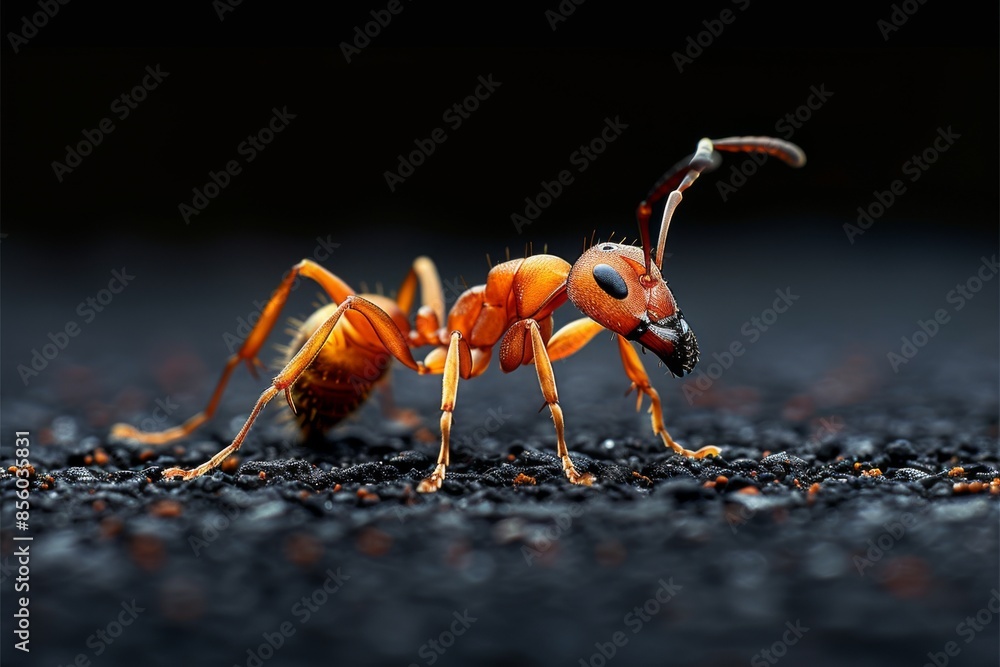 Close-Up of a Red Ant on Black Surface Close-Up of a Red Ant on Black Surface