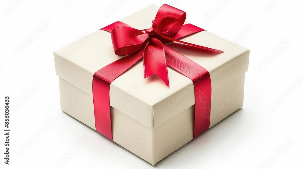elegant gift box with shiny red bow isolated on white background festive present cutout celebration concept elegant gift box with shiny red bow isolated on white background festive present cutout celebration concept
