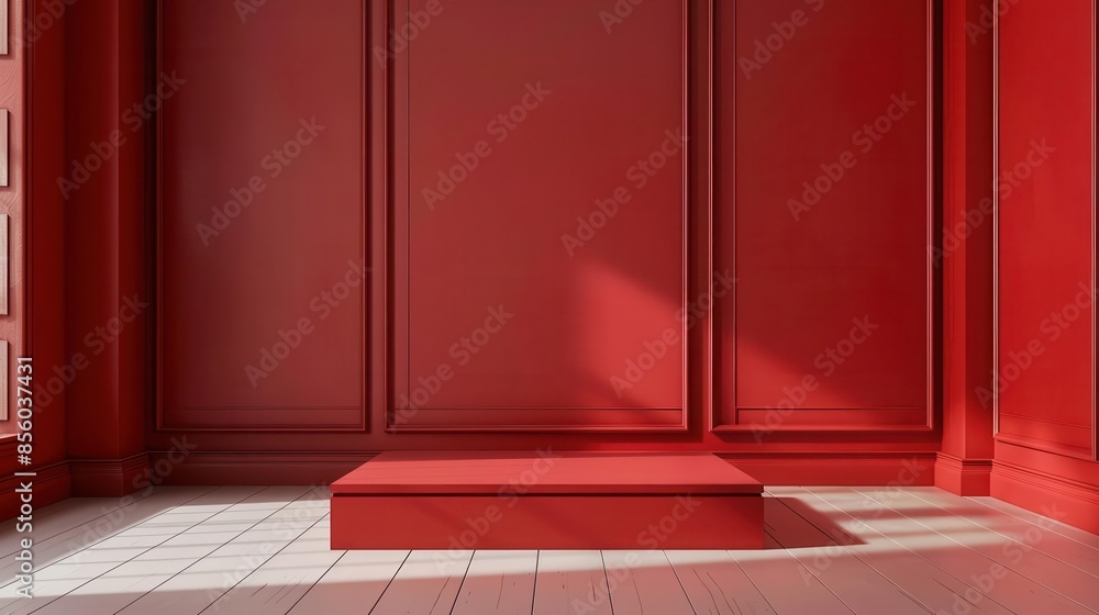 elegant red pedestal display platform in vivid red room 3d product showcase rendering elegant red pedestal display platform in vivid red room 3d product showcase rendering