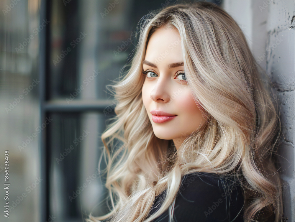 Fototapeta premium Portrait of a fair-haired woman with luxurious hair