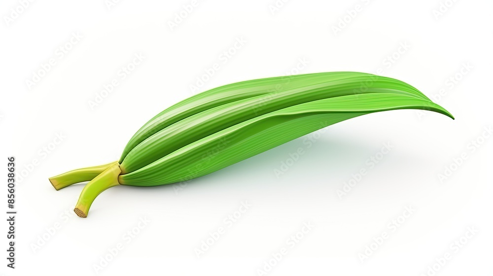 3D rendering of a green leaf. The leaf has a smooth surface with a glossy sheen. The veins of the leaf are clearly visible. 3D rendering of a green leaf. The leaf has a smooth surface with a glossy sheen. The veins of the leaf are clearly visible.