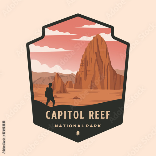 capitol reef national park patch logo vector illustration design, utah landmark emblem style