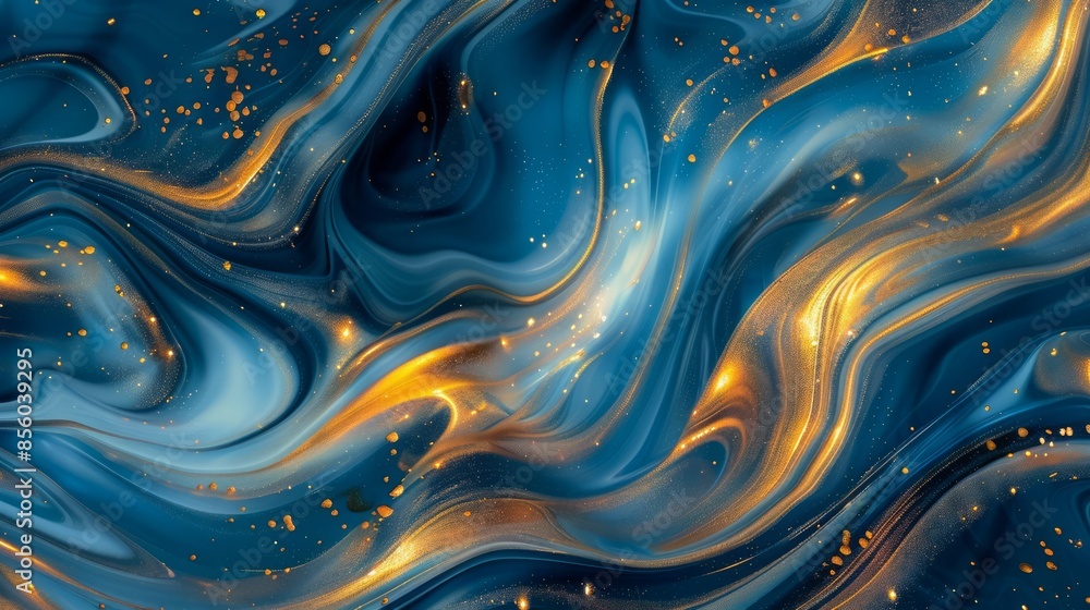 Abstract background, blue gold color ink swirl. Abstract background, blue gold color ink swirl.