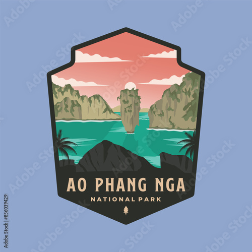ao phang nga national park emblem patch logo vector illustration design, thailand national park design