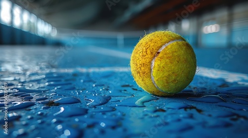 Tennis Ball on a Wet Court