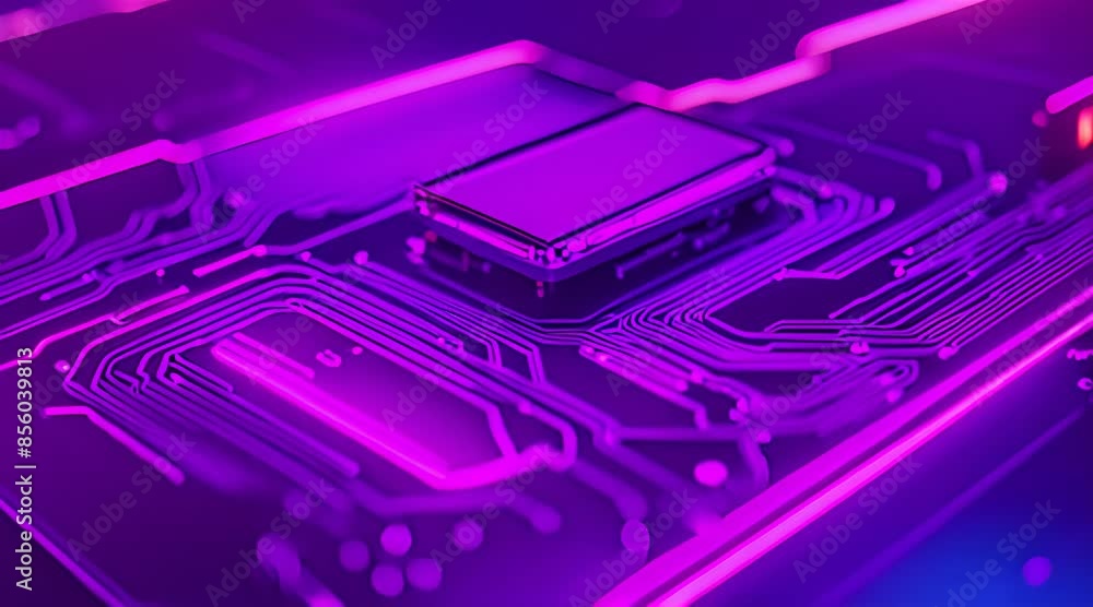 Glowing blue purple neon circuit board lines abstract motion design Glowing blue purple neon circuit board lines abstract motion design