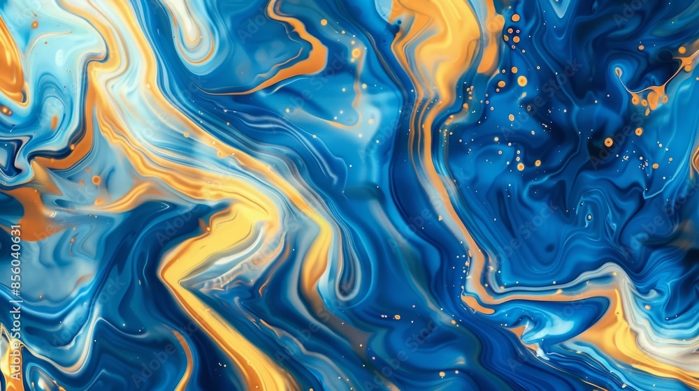 Abstract background, blue gold color ink swirl. Abstract background, blue gold color ink swirl.
