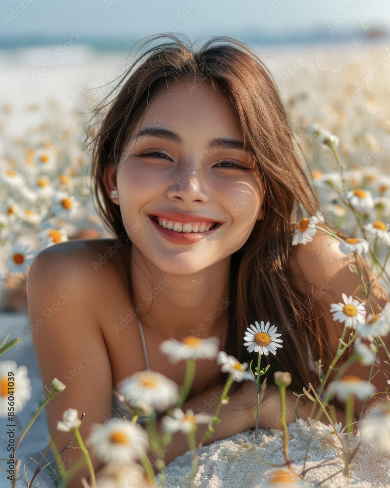 Serenity and Beauty in Nature Young Woman Smiling Amidst a Field of Daisies Capturing the Essence of Joy and Natural Bliss on a Sunny Day Serenity and Beauty in Nature Young Woman Smiling Amidst a Field of Daisies Capturing the Essence of Joy and Natural Bliss on a Sunny Day