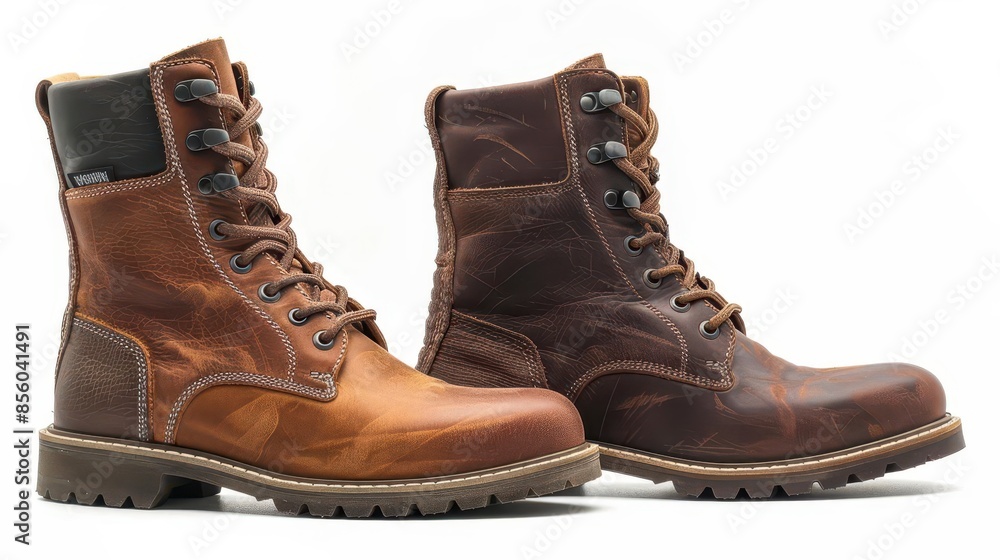 pair of brown boots on a white background pair of brown boots on a white background