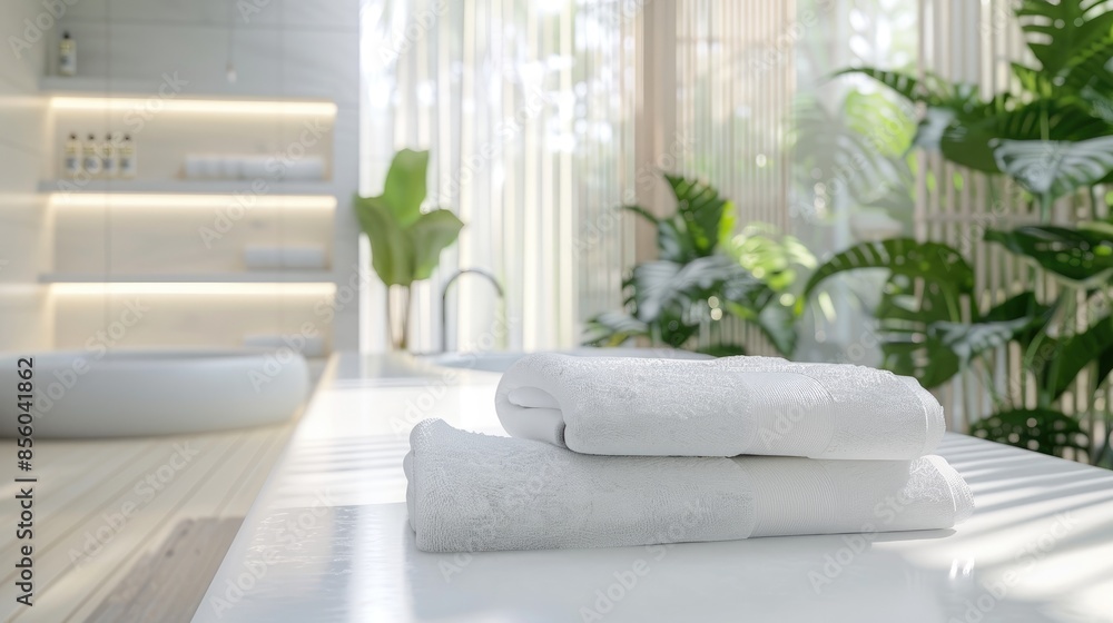 Fototapeta premium The towel smoothly moves on the white table in the spa