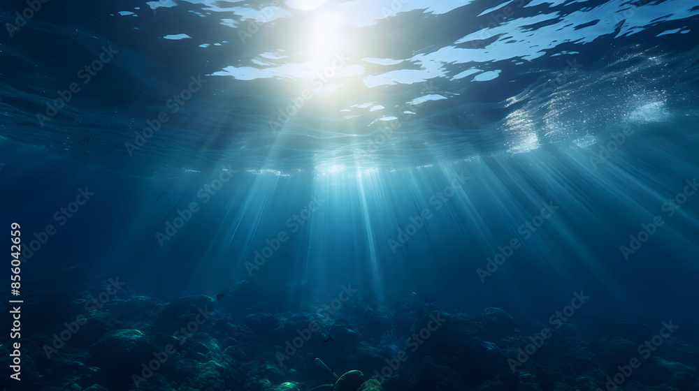 Fototapeta premium Dark blue ocean surface seen from underwater