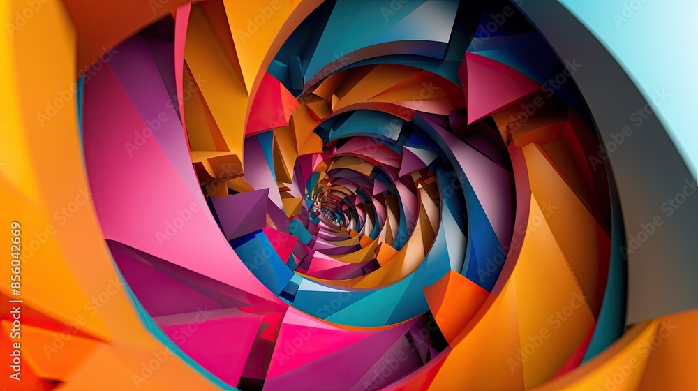 spiral illusion with geometric forms in bright, contrasting colors spiral illusion with geometric forms in bright, contrasting colors