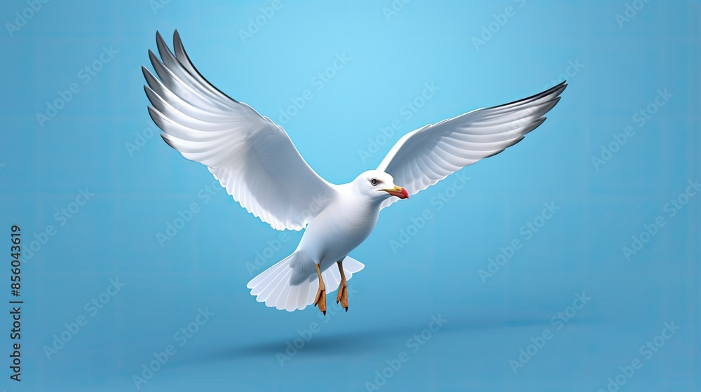 A seagull is a graceful bird that soars through the air. It has a white body and gray wings. Its beak is yellow and its eyes are black. A seagull is a graceful bird that soars through the air. It has a white body and gray wings. Its beak is yellow and its eyes are black.