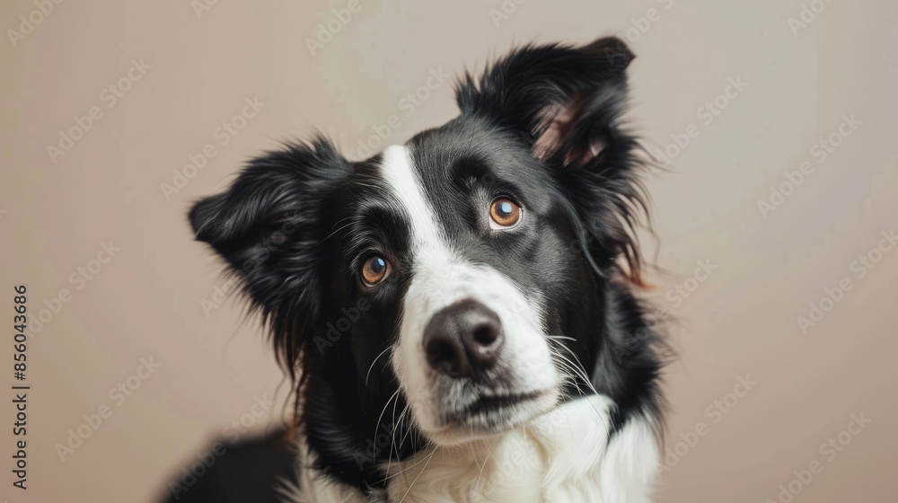 Fototapeta premium Adorable border collie dog tilting its head and looking at the camera with curiosity