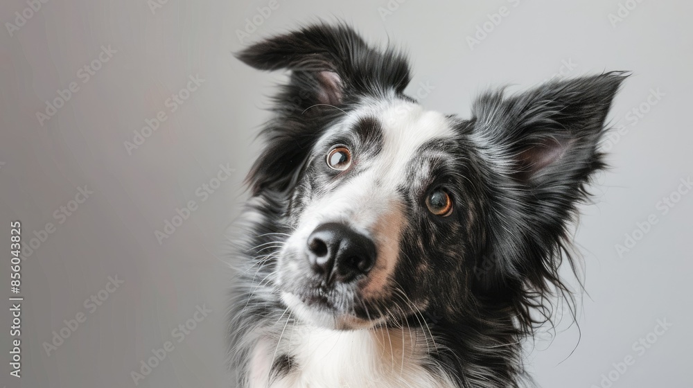 Adorable border collie tilting head to the side, giving a cute and attentive look Adorable border collie tilting head to the side, giving a cute and attentive look