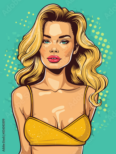 Pop art beautiful blonde woman in pin up style. Vector illustration