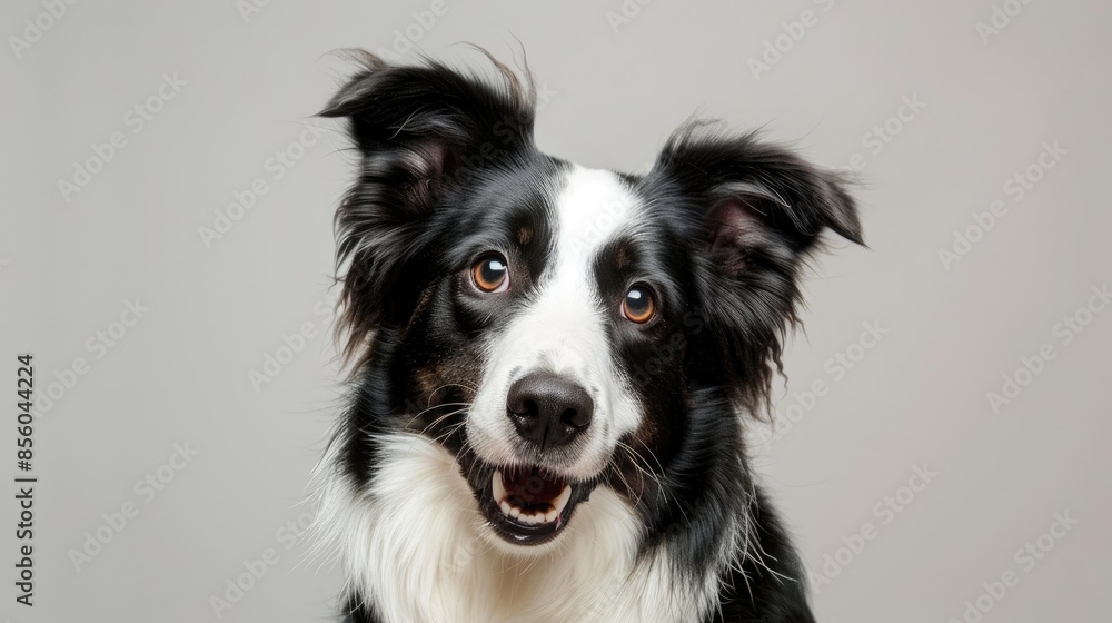 Border collie dog sitting and tilting its head, looking at the camera with a cute, inquisitive face