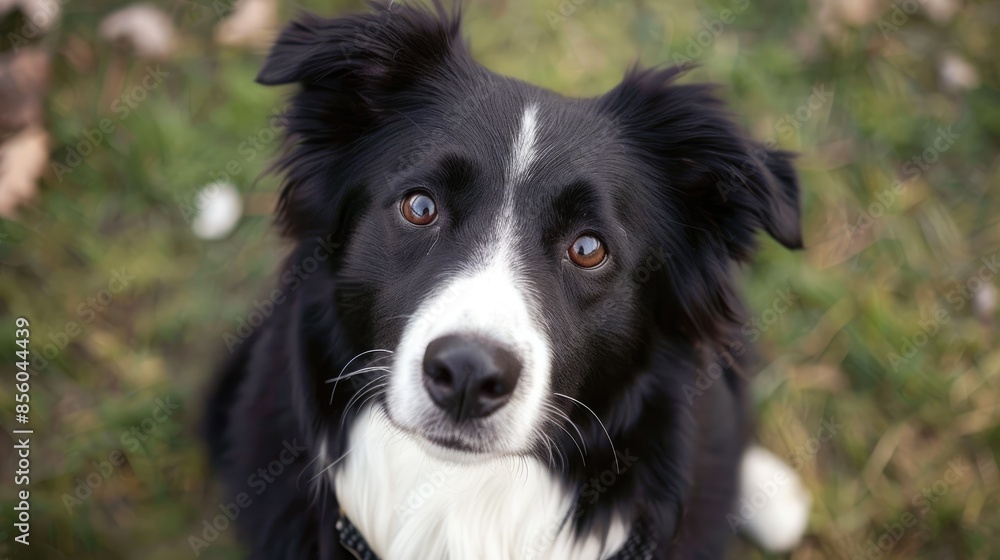 Border collie with a cute head tilt, focused gaze directed towards the camera Border collie with a cute head tilt, focused gaze directed towards the camera