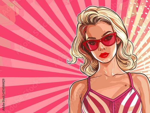 Pop art beautiful blonde woman in pin up style. Vector illustration