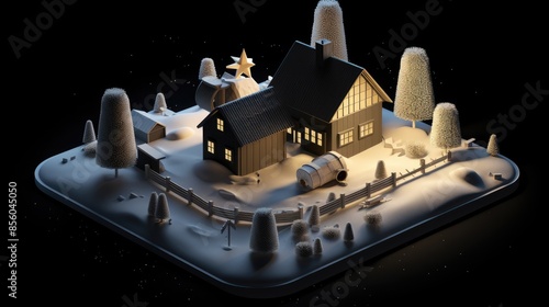 Wallpaper Mural A cozy cabin in the woods, surrounded by snow-covered trees. There is a wood fence around the cabin. Torontodigital.ca