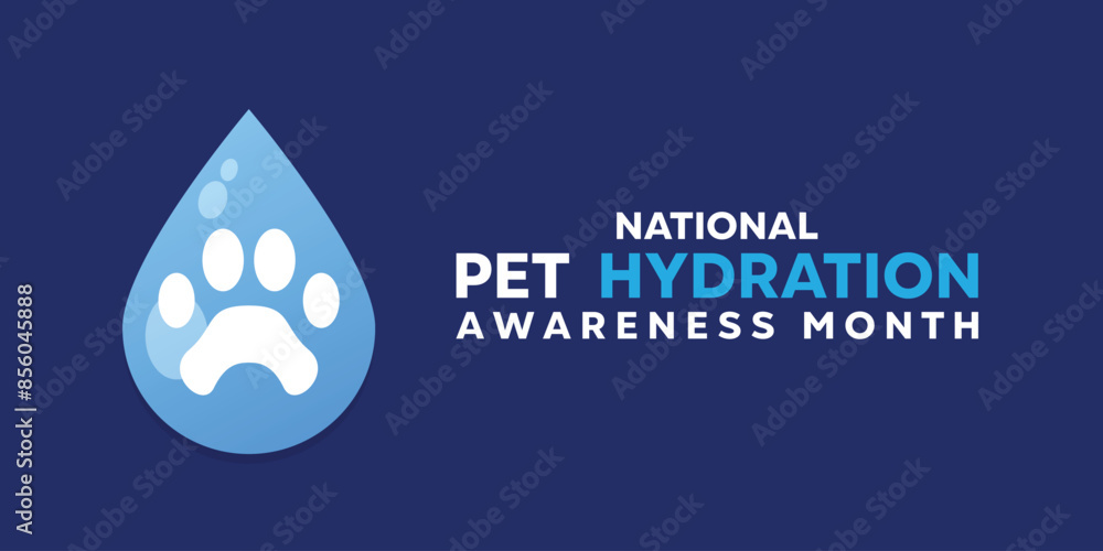 National Pet Hydration Awareness Month. Water and pet icon. Great for cards, banners, posters, social media and more. Blue background. National Pet Hydration Awareness Month. Water and pet icon. Great for cards, banners, posters, social media and more. Blue background.