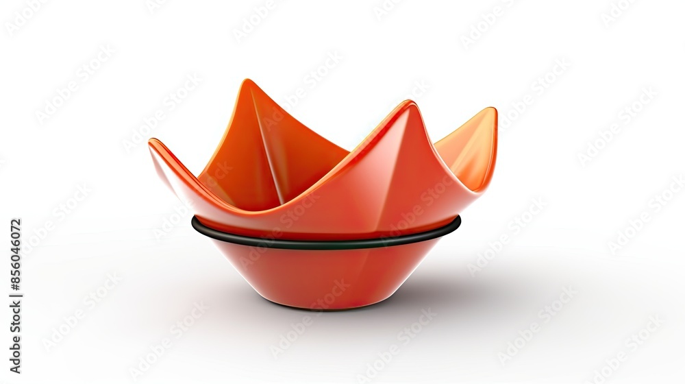 3D rendering illustration of an orange bowl with a black ring on a white background. The bowl is smooth and shiny, with a reflective surface. 3D rendering illustration of an orange bowl with a black ring on a white background. The bowl is smooth and shiny, with a reflective surface.