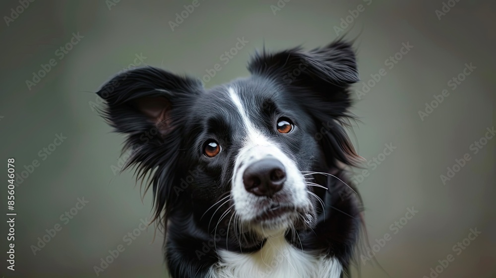 Cute and curious border collie tilting head, capturing attention with a focused gaze