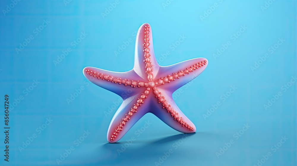 A beautiful 3D rendering of a pink and blue starfish. The starfish is sitting on a blue background and has a realistic texture. A beautiful 3D rendering of a pink and blue starfish. The starfish is sitting on a blue background and has a realistic texture.