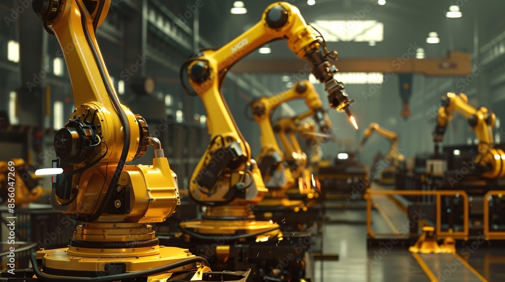 The engineer manager monitors and controls automated robot arms in a real-time industrial setting with monitoring system software, emphasizing the integration of welding robotics. The engineer manager monitors and controls automated robot arms in a real-time industrial setting with monitoring system software, emphasizing the integration of welding robotics.