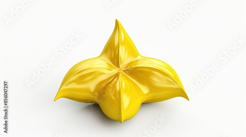 3D rendering of a yellow star fruit isolated on a white background. The fruit is slightly glossy and has a smooth surface. photo