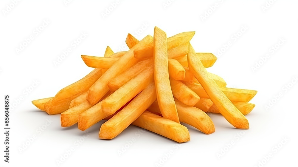 A pile of crispy, golden brown french fries, isolated on a white background. The perfect addition to any meal. A pile of crispy, golden brown french fries, isolated on a white background. The perfect addition to any meal.