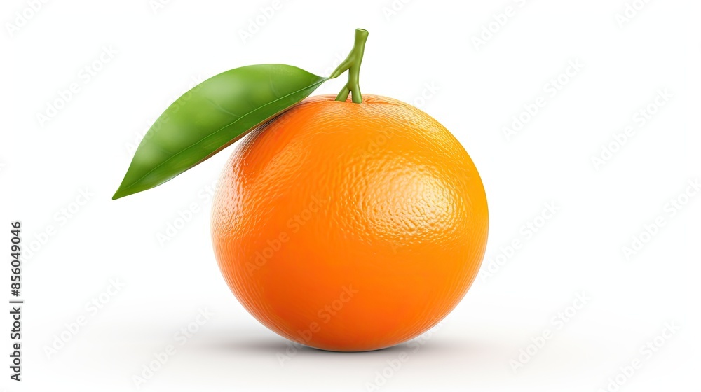 3D rendering of a fresh orange with green leaves isolated on white background. 3D rendering of a fresh orange with green leaves isolated on white background.