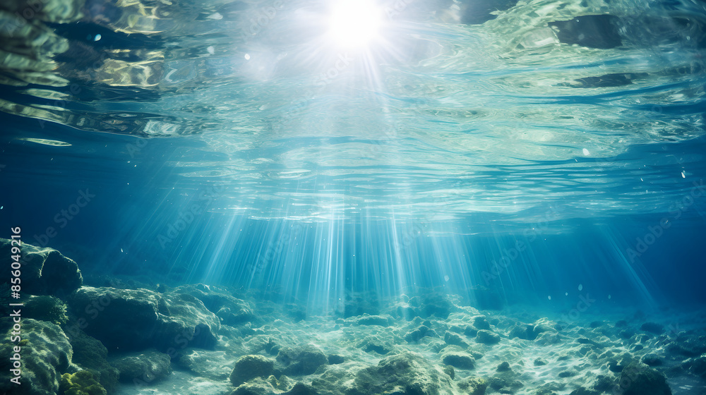 Fototapeta premium Dark blue ocean surface seen from underwater