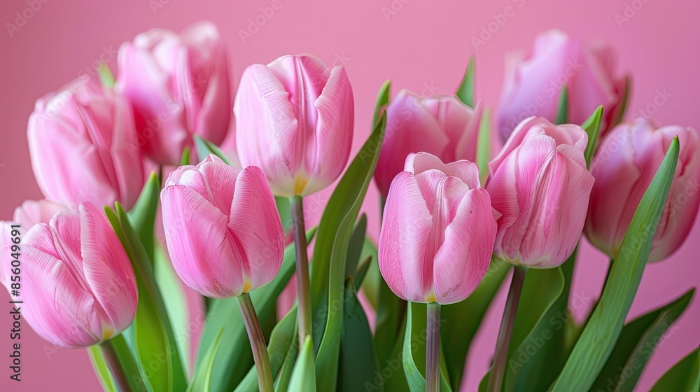 Pink tulip bouquet on a pastel pink background, perfect for a birthday card Pink tulip bouquet on a pastel pink background, perfect for a birthday card