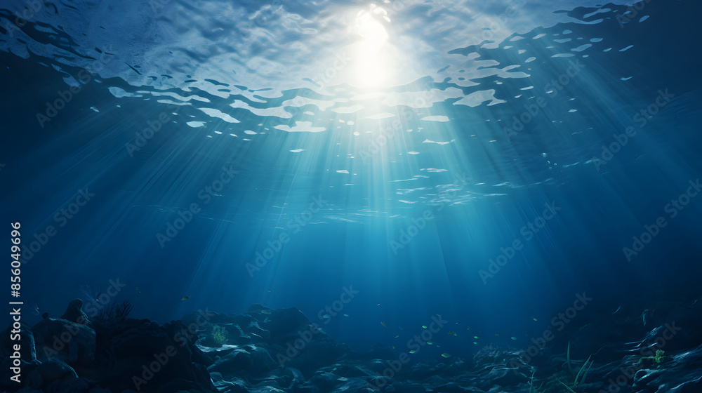 Obraz premium Dark blue ocean surface seen from underwater
