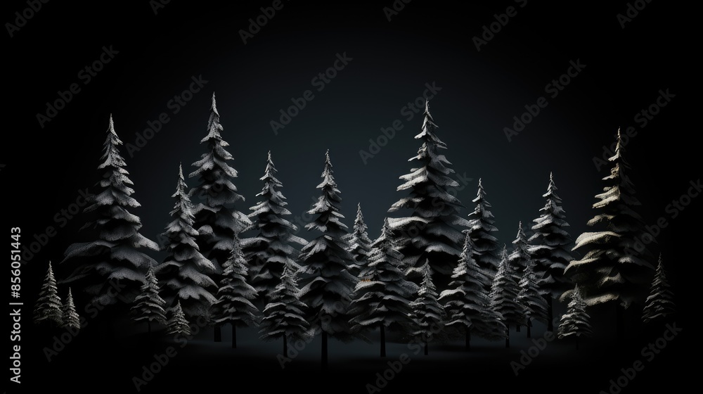 Obraz premium This is a beautiful winter scene of a snow-covered forest. The trees are tall and majestic, and the snow is thick on the ground.