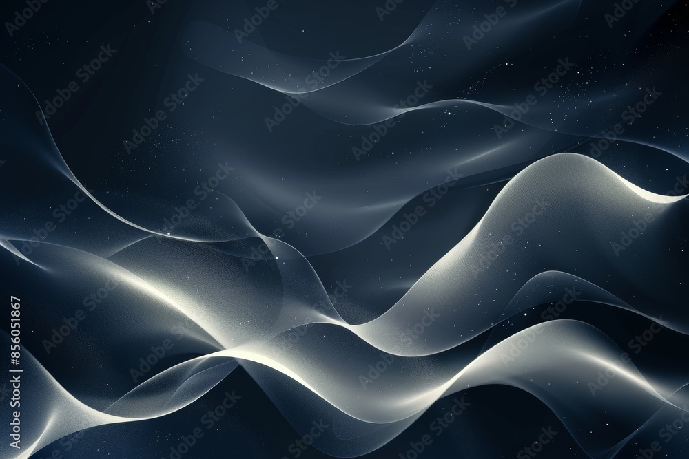 Abstract dark blue and white smooth wave pattern with glowing particles Abstract dark blue and white smooth wave pattern with glowing particles