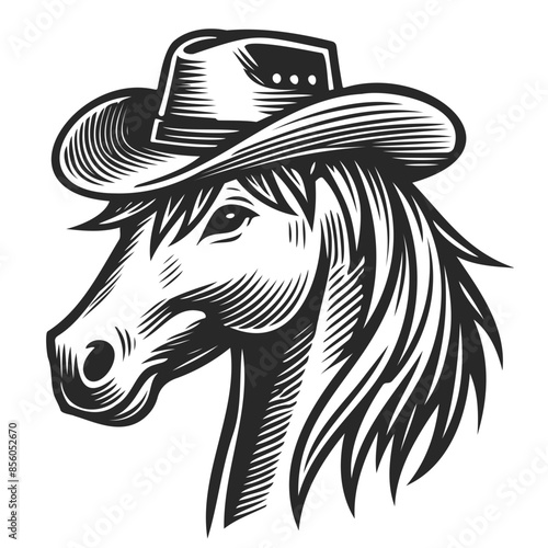 Cowboy Horse with Hat Illustration