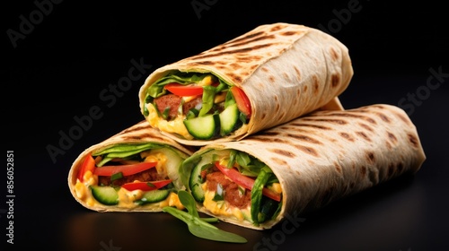 Fresh and tasty doner kebab wrap with meat, salad and vegetables. photo