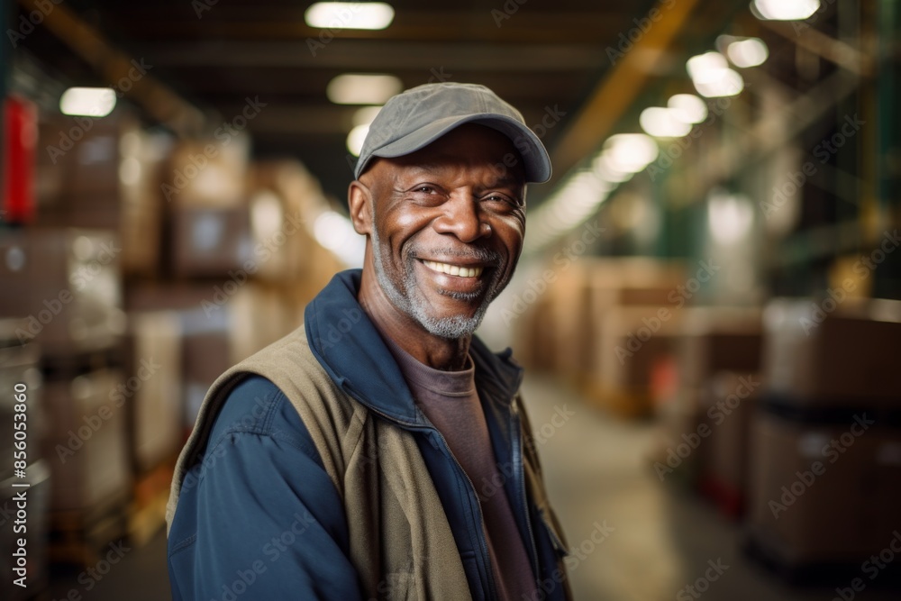 Smiling portrait of middle aged male warehouse worker Smiling portrait of middle aged male warehouse worker