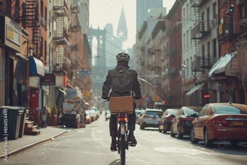 Wallpaper Mural Urban Commuter Cycling through City Street Torontodigital.ca