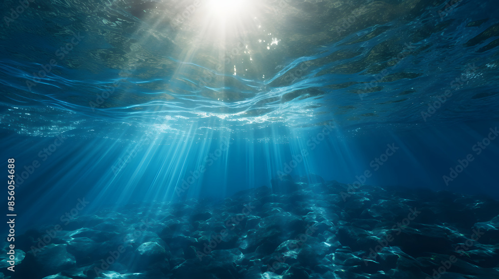 Obraz premium Dark blue ocean surface seen from underwater