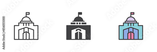 City hall building different style icon set