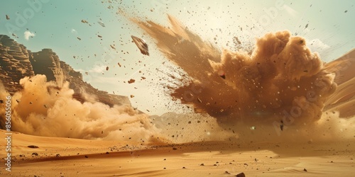 Visually stunning futuristic desert explosion and spacecraft crash in actionpacked adventure AIG58 photo