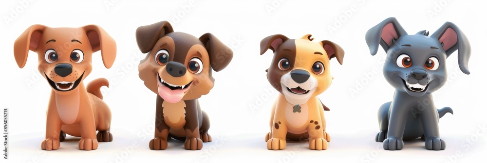 Obraz premium Vector illustration collection of cute dog. 3D.